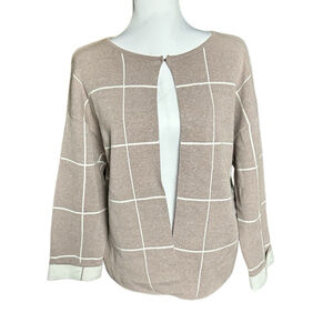 Sioni Women’s Windowpane Cotton Blend Cardigan Medium Soft Cuff Sleeves